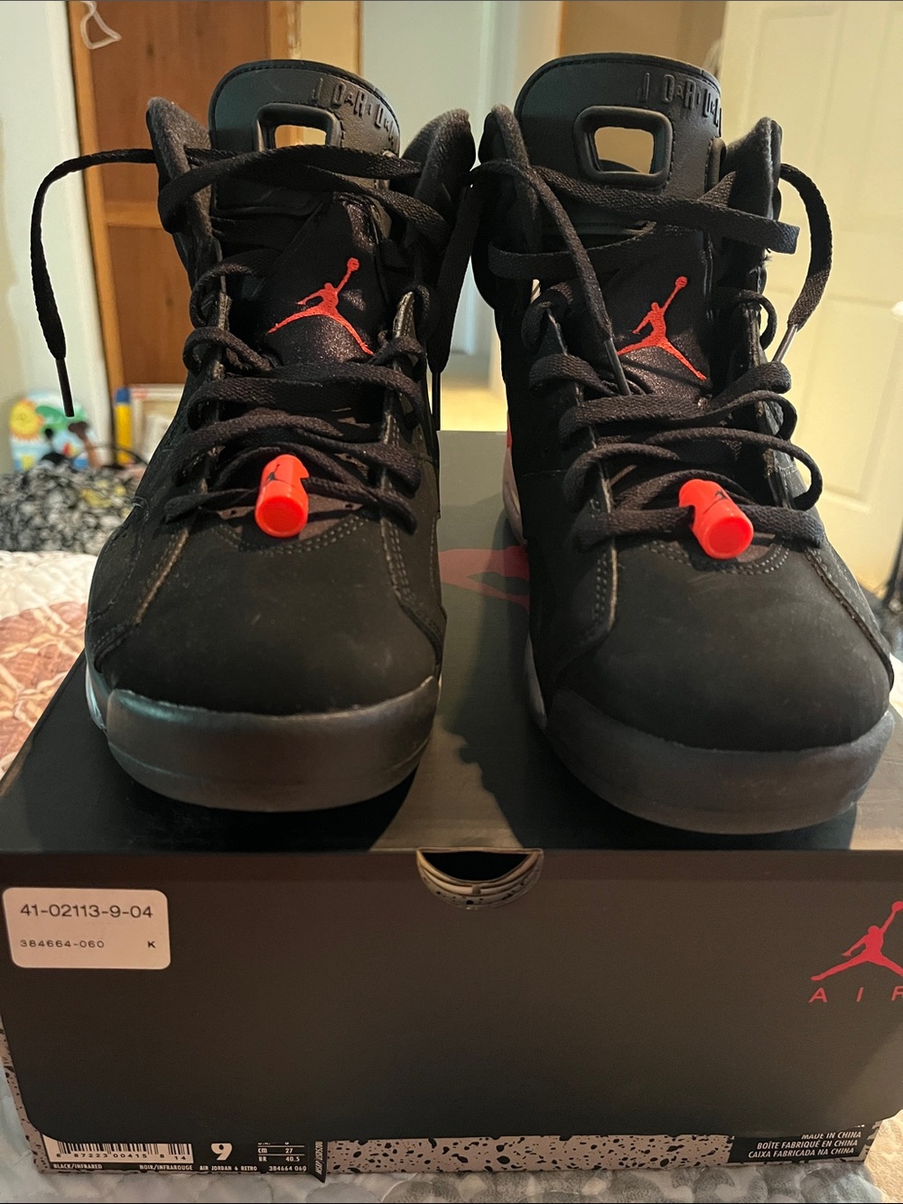 Jordan 6 Black Infrared Men's Sneakers - Black with Red Accents